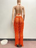 SC Sexy Tassel Crochet Hollow Out Two Piece Sets NYF-8115