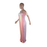 SC Plus Size Fashion Sexy Off Shoulder Color Striped Print Jumpsuit YM-9222