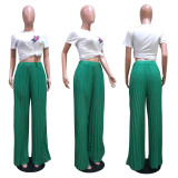 SC Solid Pleated Wide Leg Pants OD-8486