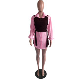 SC Casual Long Sleeve Shirt Dress+Vest Top 2 Piece Sets OMY-80085