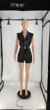 SC Solid Sleeveless Blazer Top And Shorts 2 Piece Sets(With Brooch) IV-8309