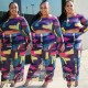 SC Plus Size Printed Long Sleeve Maxi Skirt 2 Piece Sets ONY-7006