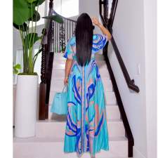 SC Sexy Printed V Neck High Waist Split Maxi Dress ZSD-0479