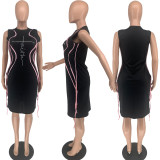 SC Plus Size Hot Drilling Sleeveless O Neck Tassel Dress YFS-10100