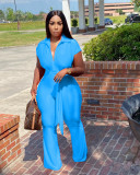 SC Plus Size Solid Short Sleeve Sashes Jumpsuit NM-8513