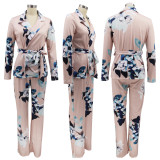 SC Floral Print Sashes Blazer Two Piece Sets SFY-2171