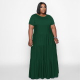 SC Plus Size Solid Short Sleeve High Waist Maxi Dress BMF-098