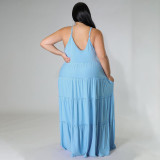 SC Plus Size Solid High Waist Sling Maxi Dress BMF-097