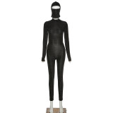 SC Fashion Sexy Long Sleeve Backless Tight Jumpsuit With Headgear XEF-10625