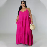 SC Plus Size Solid High Waist Sling Maxi Dress BMF-097