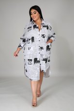 SC Plus Size Newspaper Print Irregular Shirt Dress CY-1008