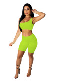 SC Solid One Shoulder Tank And Shorts 2 Piece Sets ME-S799