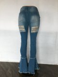 SC Plus Size Denim Ripped Hole Lace-Up Flared Jeans LX-5517