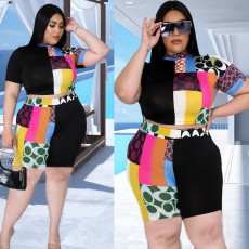 SC Plus Size Printed T Shirt And Shorts 2 Piece Sets NLF-LY8033