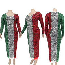SC Plus Size Printed Long Sleeve Maxi Dress QCRF-8062