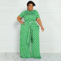 SC Plus Size Polka Dot Print Two Piece Pants Sets OSIF-22293