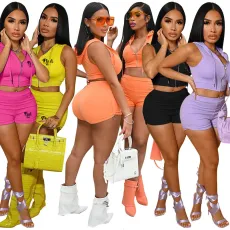 SC Pink Letter Hooded Sleeveless 2 Piece Shorts Sets XMF-120