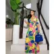 SC Sexy Printed V Neck Sashes Maxi Dress NK-8616