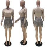 SC Plus Size Printed Long Sleeve Mini Skirt 2 Piece Sets QCRF-8058