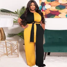 SC Plus Size Contrast Color Two Piece Pants Sets OSIF-22255