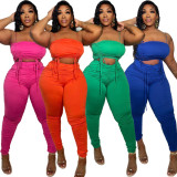 SC Plus Size Solid Ruched Two Piece Pants Sets ZDF-31211