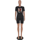 SC Plus Size Print T-shirt Shorts Two Piece Sets QYYF-A031
