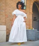 SC White Lantern Sleeve High Waist Hollow Maxi Dress OD-8493