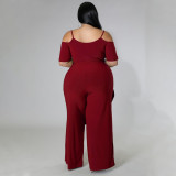 SC Plus Size Solid Irregular Top And Pants 2 Piece Sets NNWF-7525
