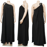 SC Plus Size Solid One Shoulder Sleeveless Maxi Dress NNWF-7510