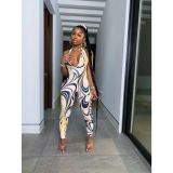 SC Sexy Printed Halter Backless Jumpsuit YIBF-60158