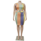SC Plus Size Colorful Print Sleeveless 2 Piece Skirt Sets NNWF-7496