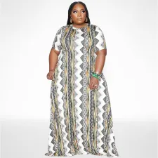 SC Plus Size Printed Short Sleeve Maxi Dress NNWF-7493