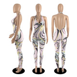 SC Sexy Printed Halter Backless Jumpsuit YIBF-60158