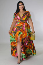 SC Plus Size Print Short Sleeve Maxi Dress LQ-080