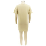 SC Solid Color Round Neck Hem Slit Short Sleeve Fashion Dress SFY-2173