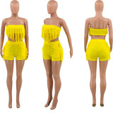 SC Solid Color Sexy Tassel Wrap Chest Shorts Two Piece Sets OY-6359