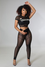 SC Queen Letter Print Mesh 2 Piece Pants Sets (Without Underwear) APLF-89009