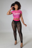 SC Queen Letter Print Mesh 2 Piece Pants Sets (Without Underwear) APLF-89009