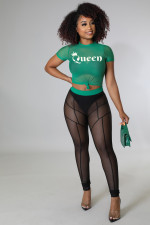 SC Queen Letter Print Mesh 2 Piece Pants Sets (Without Underwear) APLF-89009