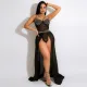 SC Plus Size Hot Drilling Bodysuit+Maxi Skirt 2 Piece Sets NY-2419