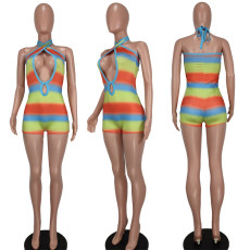 SC Colorful Printed Hollow Out Halter Romper YUYF-1208