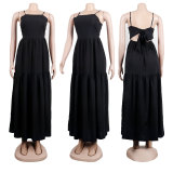 SC Black High Waist Backless Sling Long Dress NY-2430