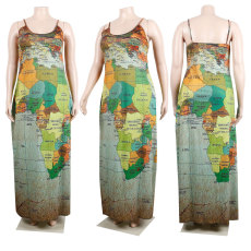 SC Plus Size Map Print Loose Sleeveless Sling Maxi Dress NY-2431