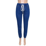 SC Denim High Waist Drawstring Jeans Pants SH-390325