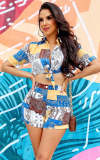 SC Casual Printed Shirt Top And Shorts 2 Piece Sets MXDF-6097