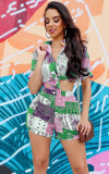 SC Casual Printed Shirt Top And Shorts 2 Piece Sets MXDF-6097