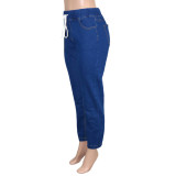 SC Denim High Waist Drawstring Jeans Pants SH-390325