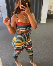 SC Colorful Stripe Sleeveless Hollow Out Jumpsuit ANDF-1369