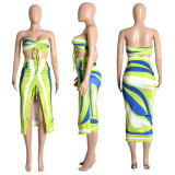 SC Sexy Printed Wrap Chest Drawstring Two Piece Skirt Sets ME-8123