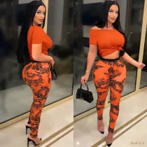 SC Sexy T Shirt +Printed Pants Two Piece Sets ME-8098